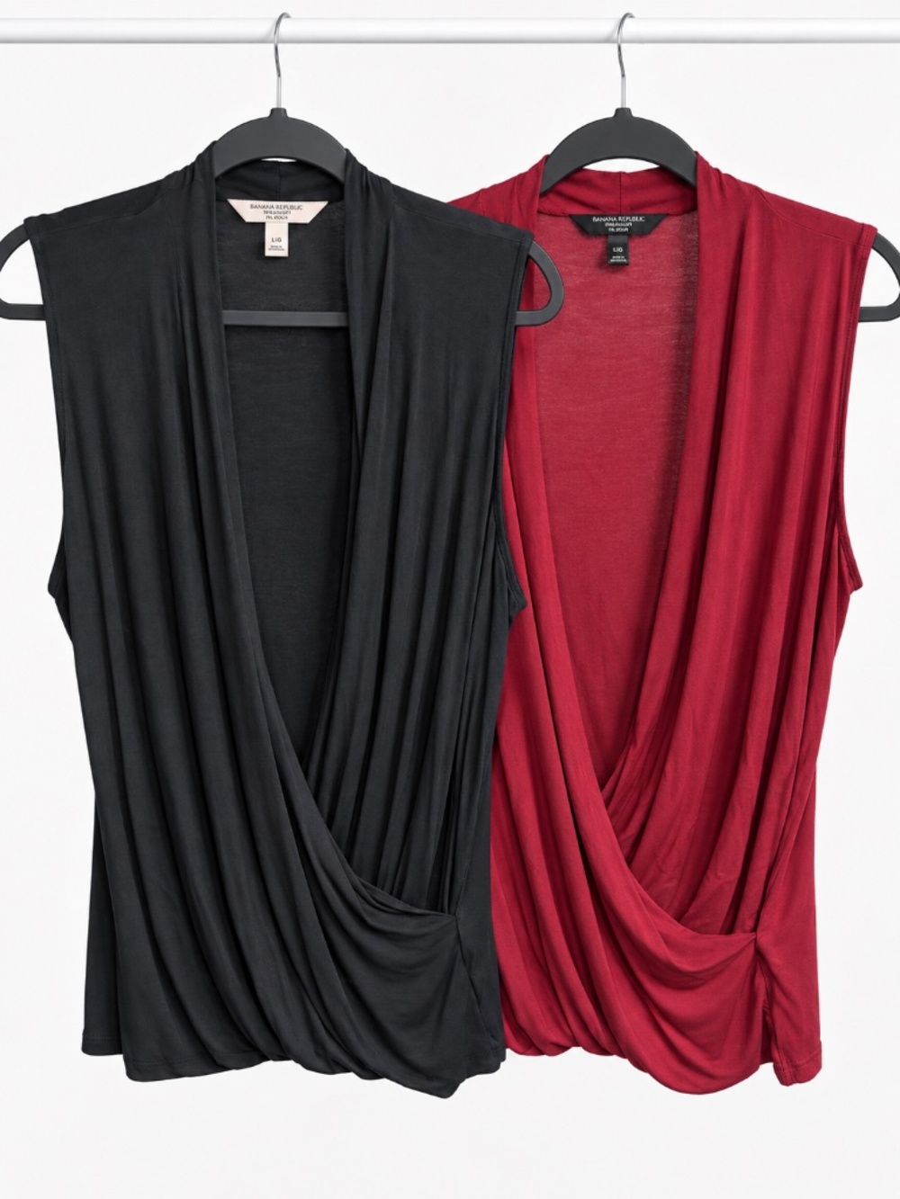Banana Republic - Threadsoft Draped Tops - L - Lot of 2 (Black and Burgundy)